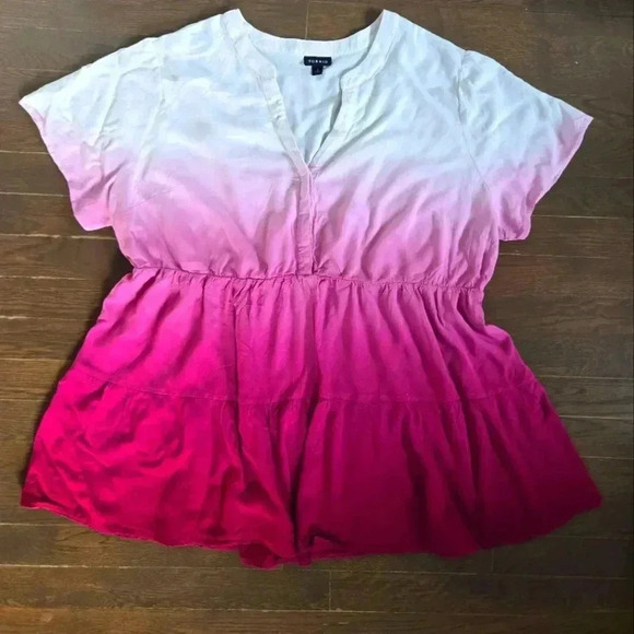 Torrid plus pink ombré tiered short sleeve half button blouse size 2x - Picture 1 of 8